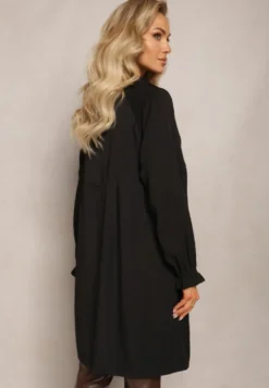 Czarna Rozkloszowana Sukienka Koszulowa Mini Nofexi