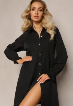Czarna Rozkloszowana Sukienka Koszulowa Mini Nofexi