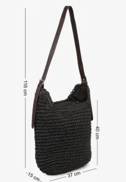 Czarna Shopper Torebka z Plecionki Ozdobiona Napisem Galanala