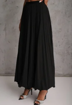 Czarna Spódnica High Waist Zdobiona Drobnym Plisowaniem Aniope