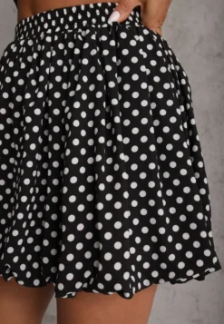 Czarna Spódnica o Kroju Balloon w Groszki z Podszewką w Kształcie Szortów Deletia