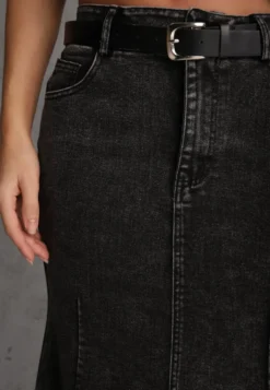 Czarna Spódnica Syrenka z Bawełny Jeansowa High Waist z Paskiem Appala