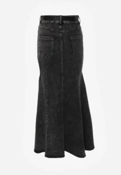 Czarna Spódnica Syrenka z Bawełny Jeansowa High Waist z Paskiem Appala