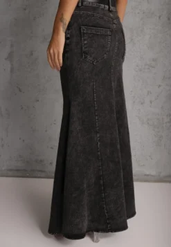 Czarna Spódnica Syrenka z Bawełny Jeansowa High Waist z Paskiem Appala