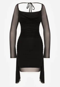 Czarna Sukienka VICES Bodycon z Siateczki z Wiązaniem na Plecach Urilryss