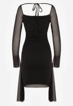 Czarna Sukienka VICES Bodycon z Siateczki z Wiązaniem na Plecach Urilryss