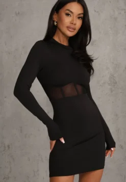 Czarna Sukienka Vices Bodycon z Transparentną Wstawką Typu Gorset Necotte