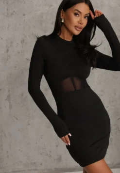 Czarna Sukienka Vices Bodycon z Transparentną Wstawką Typu Gorset Necotte