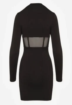 Czarna Sukienka Vices Bodycon z Transparentną Wstawką Typu Gorset Necotte