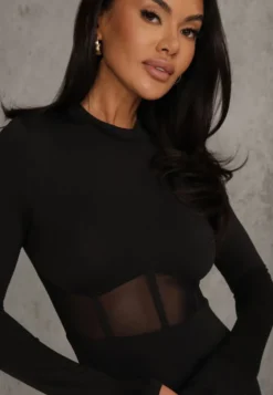 Czarna Sukienka Vices Bodycon z Transparentną Wstawką Typu Gorset Necotte