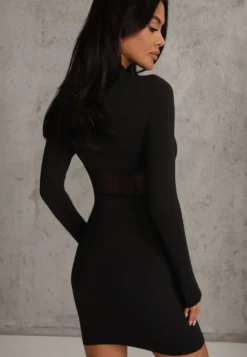 Czarna Sukienka Vices Bodycon z Transparentną Wstawką Typu Gorset Necotte
