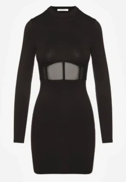 Czarna Sukienka Vices Bodycon z Transparentną Wstawką Typu Gorset Necotte