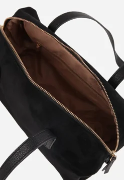 Czarna Torebka Bowling Bag na Ramię o Fakturze Zamszu Aelaril