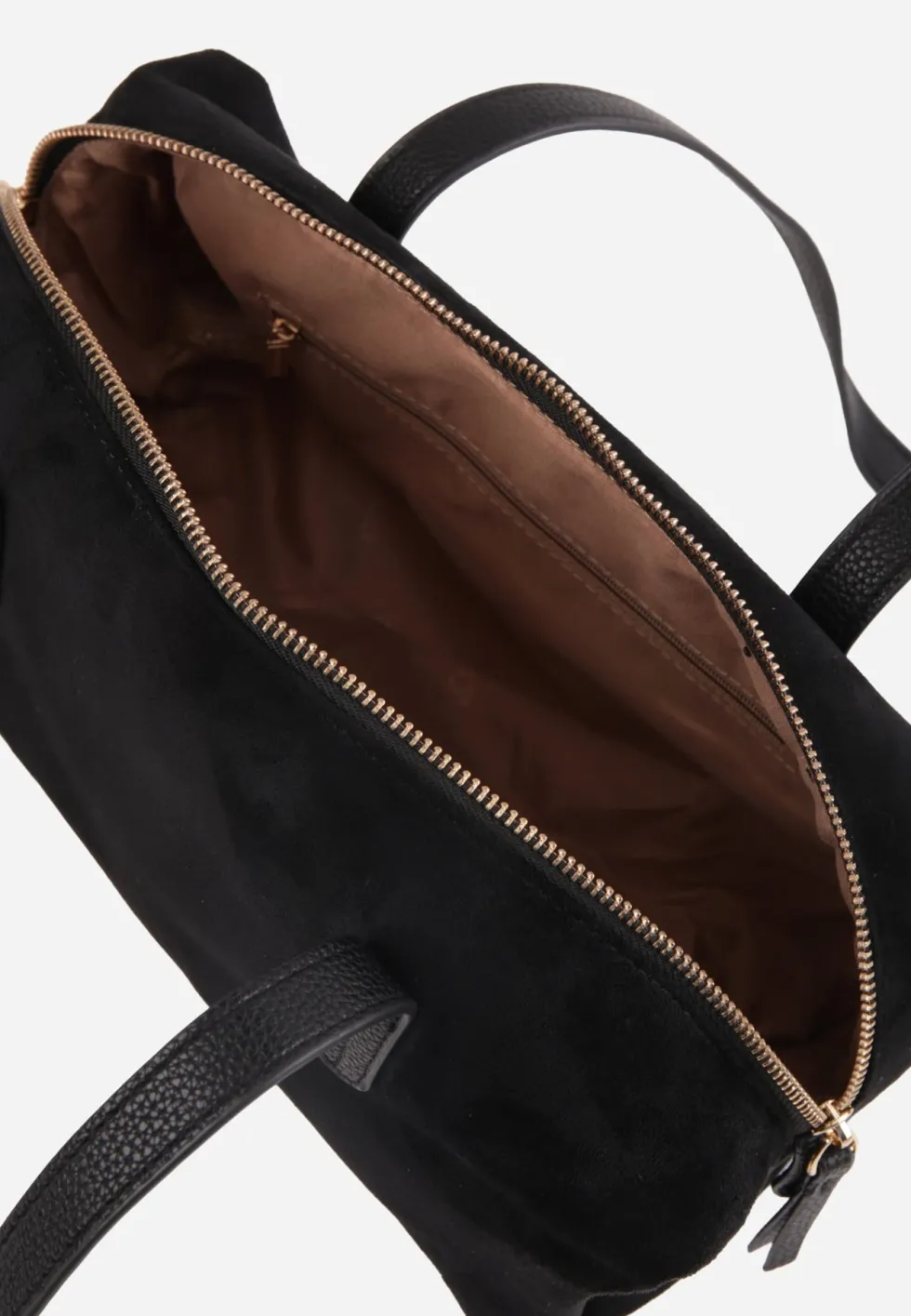 Czarna Torebka Bowling Bag na Ramię o Fakturze Zamszu Aelaril