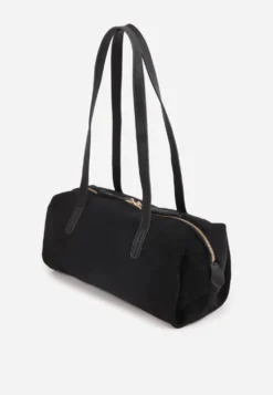 Czarna Torebka Bowling Bag na Ramię o Fakturze Zamszu Aelaril