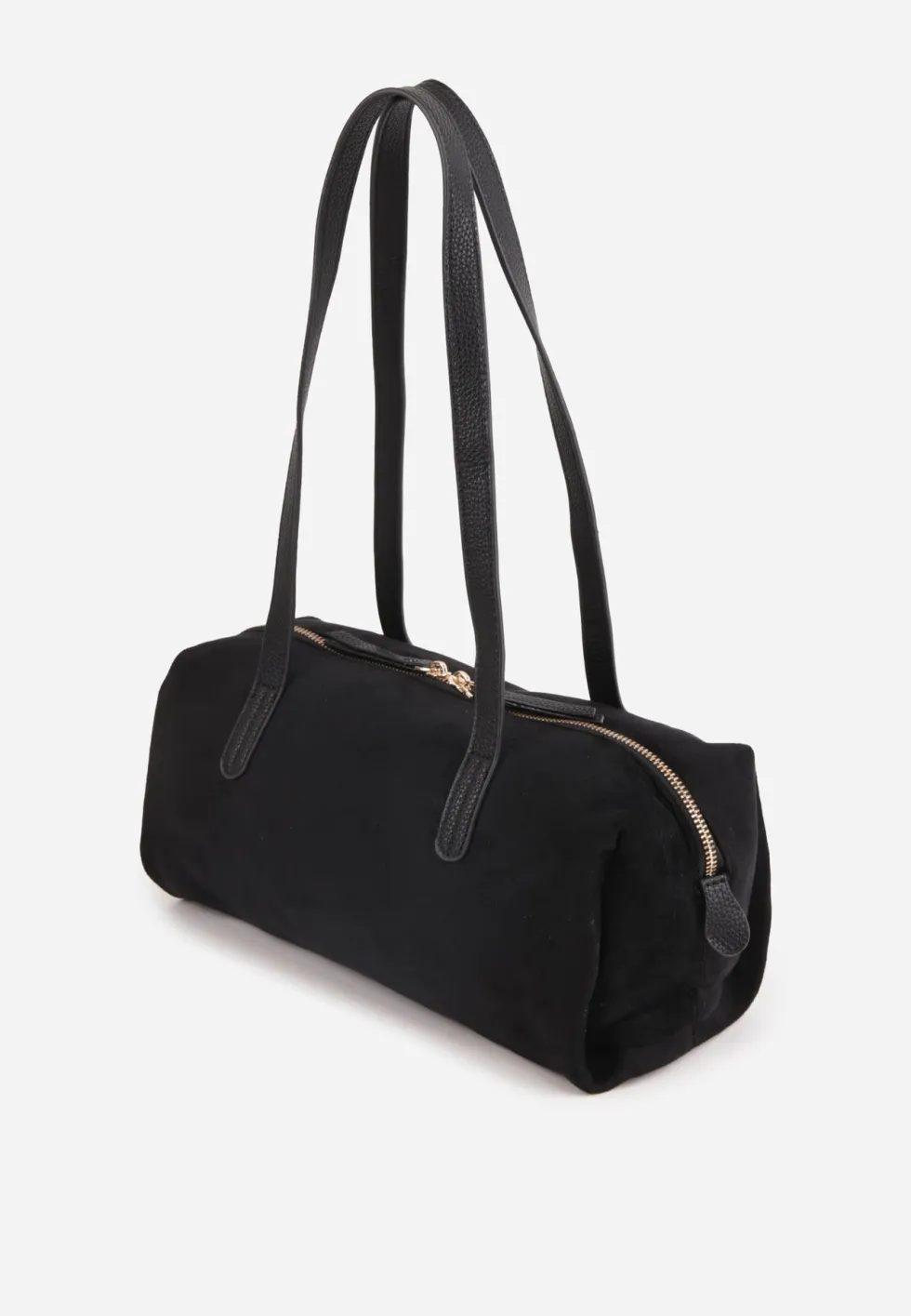 Czarna Torebka Bowling Bag na Ramię o Fakturze Zamszu Aelaril