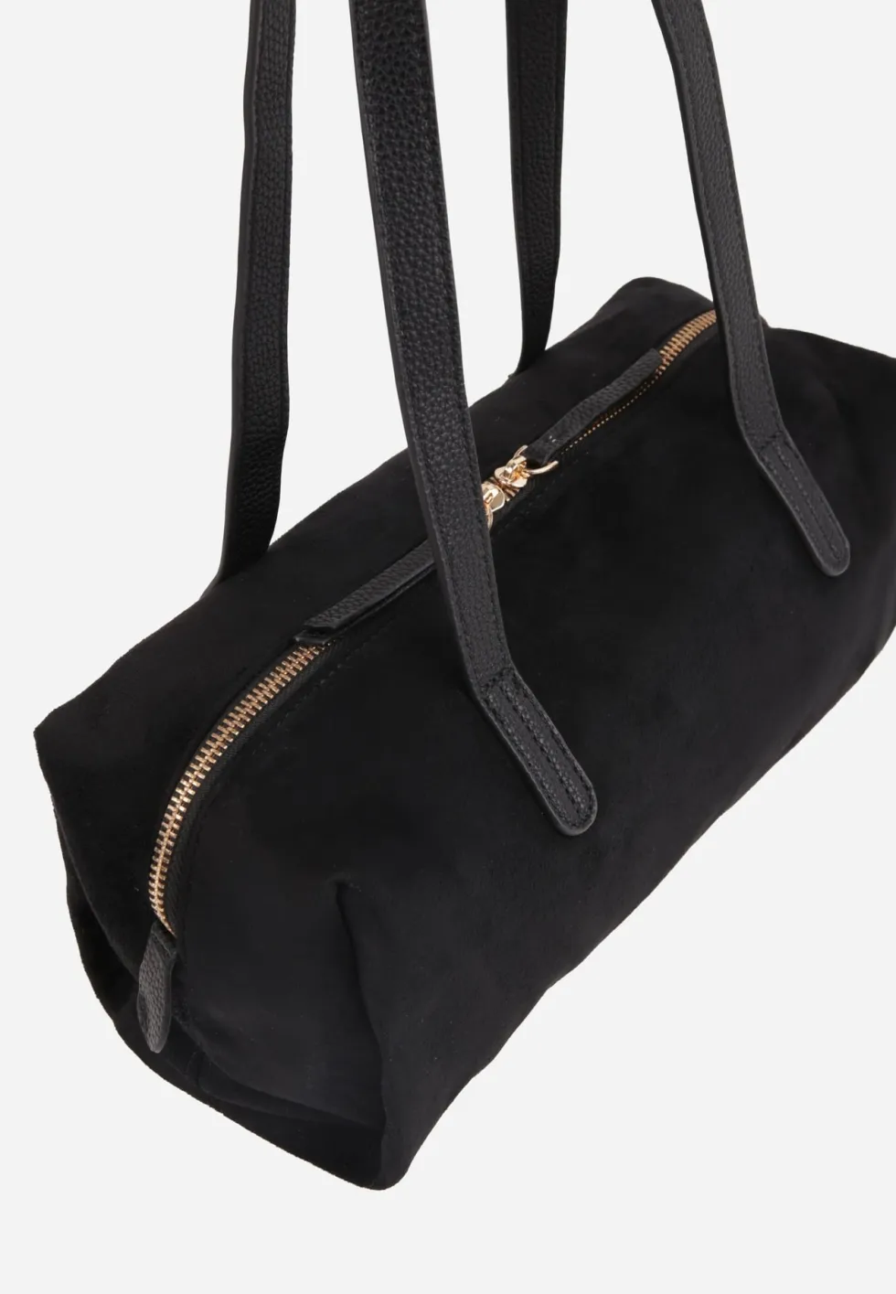 Czarna Torebka Bowling Bag na Ramię o Fakturze Zamszu Aelaril