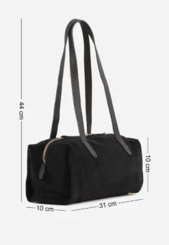 Czarna Torebka Bowling Bag na Ramię o Fakturze Zamszu Aelaril