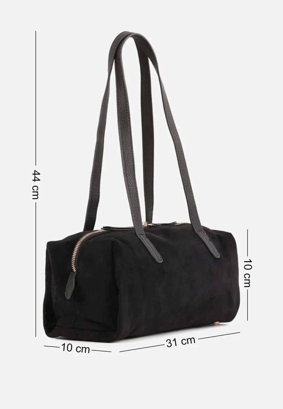 Czarna Torebka Bowling Bag na Ramię o Fakturze Zamszu Aelaril