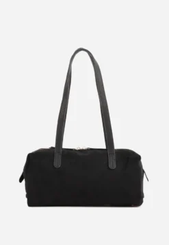 Czarna Torebka Bowling Bag na Ramię o Fakturze Zamszu Aelaril