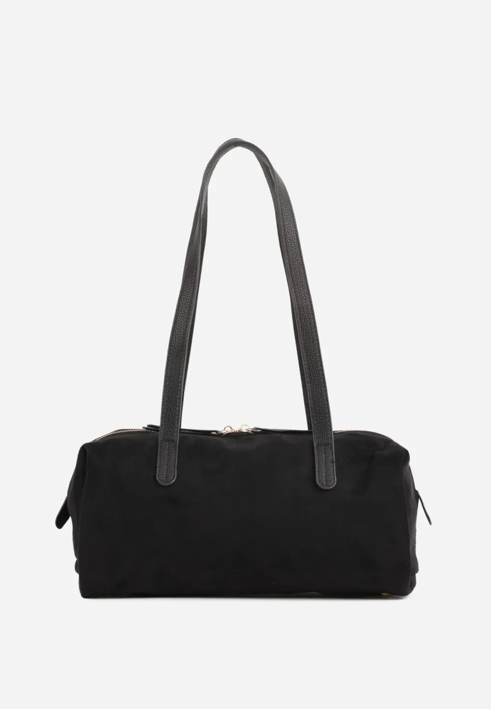 Czarna Torebka Bowling Bag na Ramię o Fakturze Zamszu Aelaril