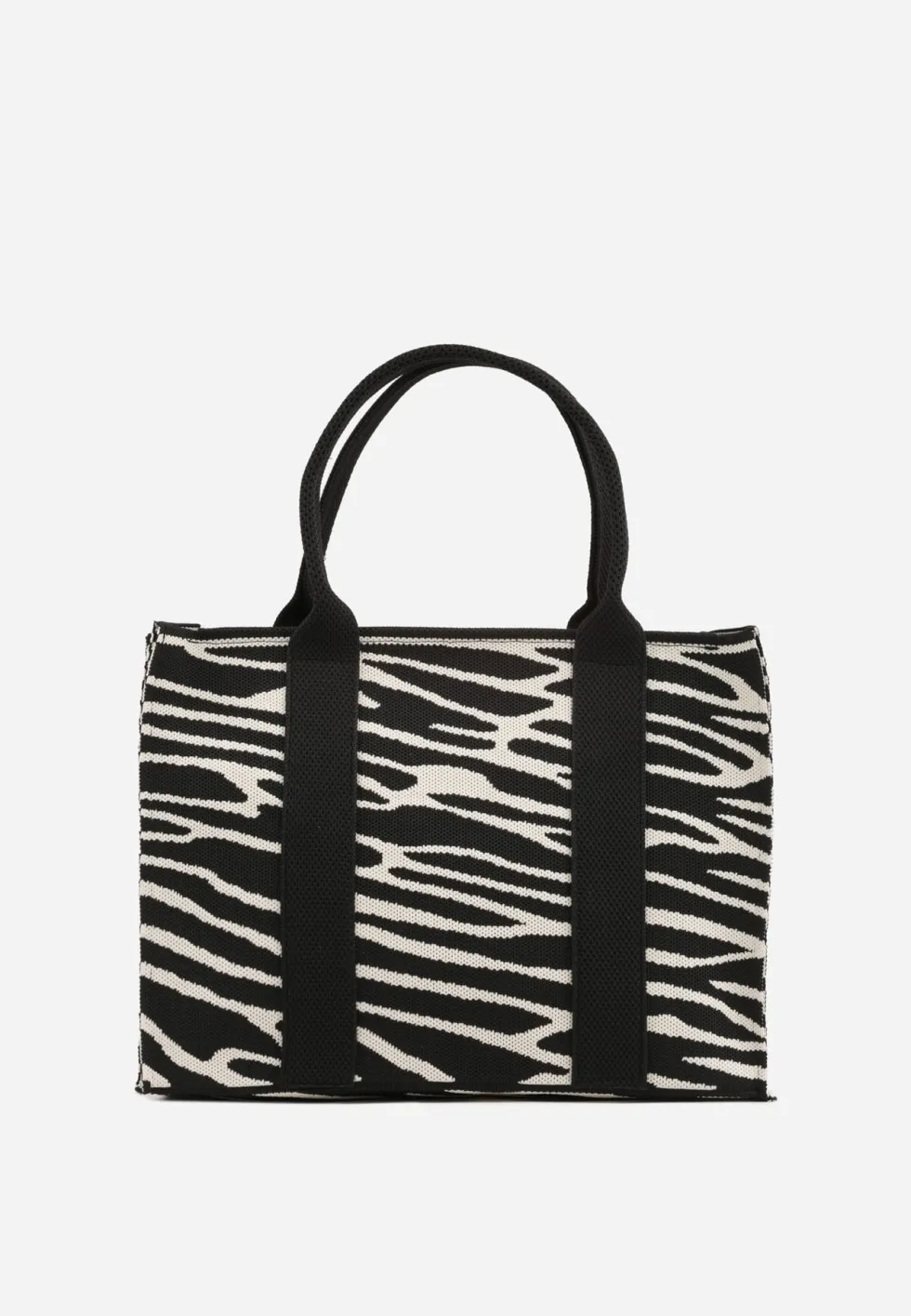 Czarna Torebka Tote z Rączką i Paskiem w Animal Print Horda