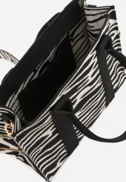 Czarna Torebka Tote z Rączką i Paskiem w Animal Print Horda