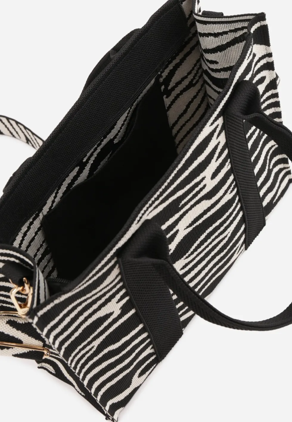 Czarna Torebka Tote z Rączką i Paskiem w Animal Print Horda