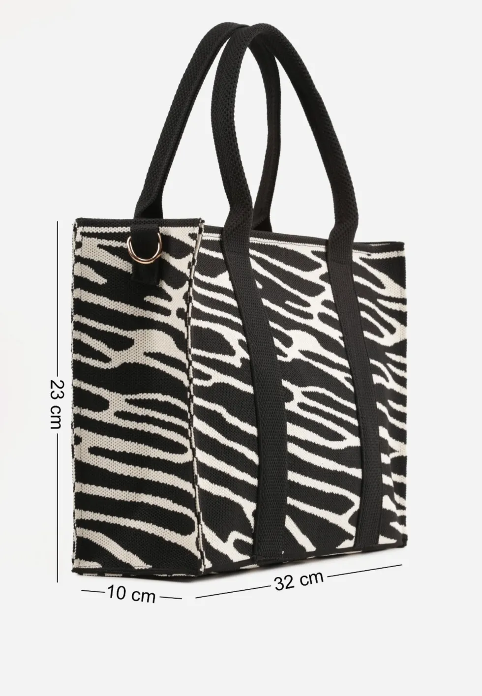 Czarna Torebka Tote z Rączką i Paskiem w Animal Print Horda