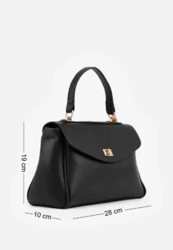 Czarna Torebka Typu Kuferek z Rączką i Klapą z Paskiem Crossbody Phoebyne