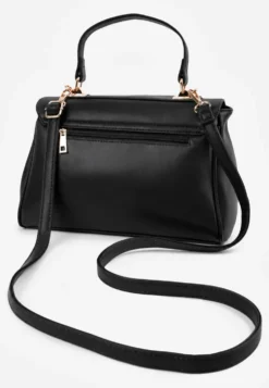Czarna Torebka Typu Kuferek z Rączką i Klapą z Paskiem Crossbody Phoebyne