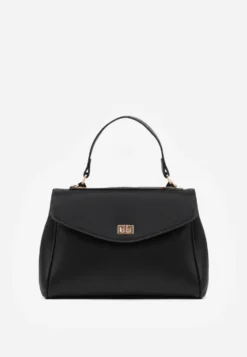 Czarna Torebka Typu Kuferek z Rączką i Klapą z Paskiem Crossbody Phoebyne