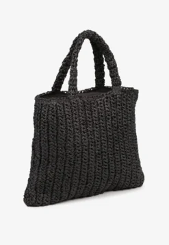 Czarna Torebka Typu Shopper Ozdobiona Plecionką Zenauri