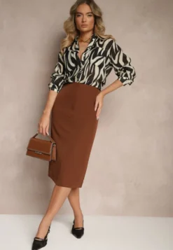 Czarna Transparentna Koszula z Wiskozy o Klasycznym Kroju w Print Zebra Covianne