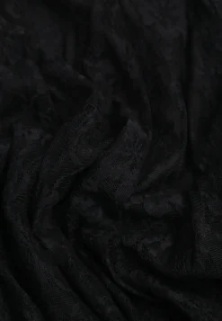 Czarna Wieczorowa Sukienka z Koronki o Rozkloszowanym Kroju z Długim Rękawem Jemiya