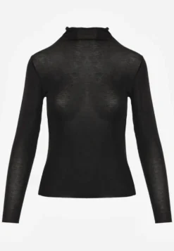 Czarna Wiskozowa Bluzka Longsleeve Golf z Kaszmirem Vidara