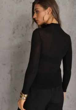 Czarna Wiskozowa Bluzka Longsleeve Golf z Kaszmirem Vidara