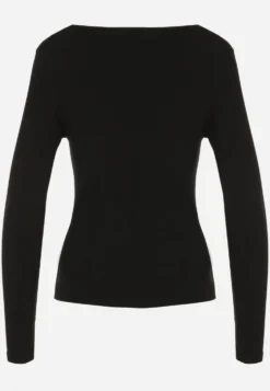 Czarna Wiskozowa Bluzka Longsleeve z Dekoltem Typu Łódka Zaide