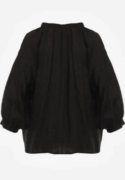 Czarna Wiązana Bluzka w Stylu Boho z Tencelu z Koralikami i Koronką Helotis