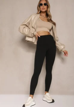 Czarne Basicowe Legginsy High Waist Tofelia