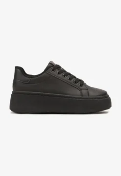 Czarne Basicowe Sneakersy na Platformie Tiaeliana