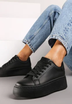 Czarne Basicowe Sneakersy na Platformie Tiaeliana