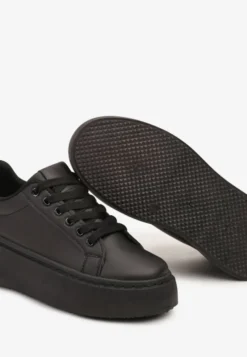 Czarne Basicowe Sneakersy na Platformie Tiaeliana