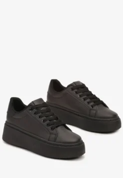 Czarne Basicowe Sneakersy na Platformie Tiaeliana