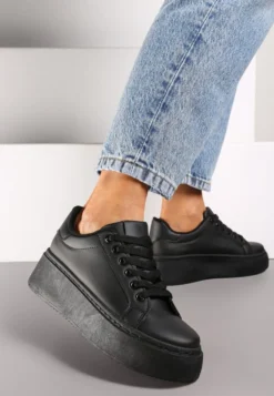 Czarne Basicowe Sneakersy na Platformie Tiaeliana