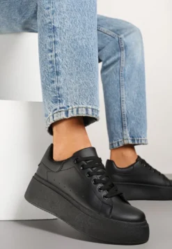 Czarne Basicowe Sneakersy na Platformie Jorvisa