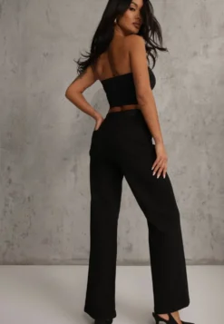 Czarne Bawełniane Jeansy High Waist z Szerokimi Nogawkami Leetie