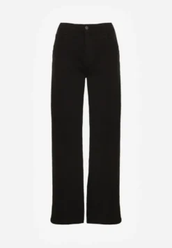Czarne Bawełniane Jeansy High Waist z Szerokimi Nogawkami Leetie