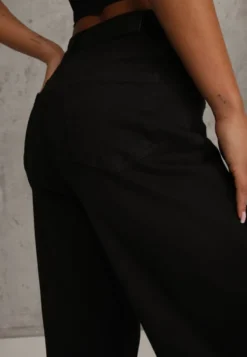 Czarne Bawełniane Jeansy High Waist z Szerokimi Nogawkami Leetie