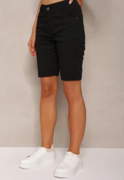 Czarne Bermudy Szorty High Waist z Bawełny Vimaly